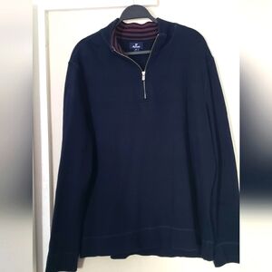 Faconnable Men's 100% Cotton Navy Blie Half-Zip Sweater